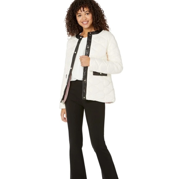 NWT Kate Spade Quilted Jacket with Pearl Snap Buttons, Cream, L - Picture 2 of 9